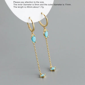 925 Silver Earring Colorful Horse Eye Zircon Tassel Long Drop Temperament Girl