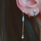 925 Silver Earring Colorful Horse Eye Zircon Tassel Long Drop Temperament Girl