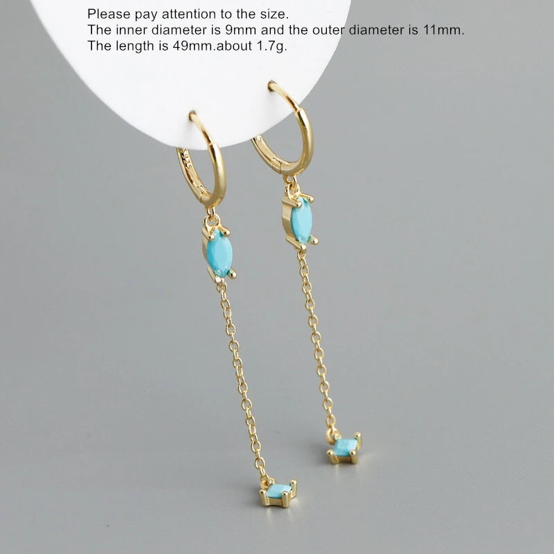 925 Silver Earring Colorful Horse Eye Zircon Tassel Long Drop Temperament Girl