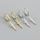 925 Sterling Silver Cross Drop Earring Zircon Ear Ring French Style