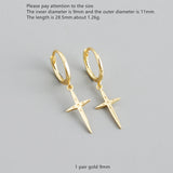 925 Sterling Silver Cross Drop Earring Zircon Ear Ring French Style