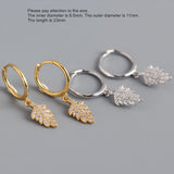 925 Silver Zircon Water Drop Chain Earring Maple Leaf Ear Ring