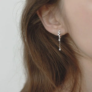 925 Silver Zircon Water Drop Chain Earring Maple Leaf Ear Ring
