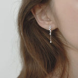 925 Silver Zircon Water Drop Chain Earring Maple Leaf Ear Ring