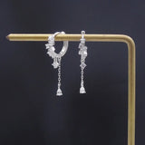 925 Silver Zircon Water Drop Chain Earring Maple Leaf Ear Ring