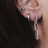 925 Silver Geometric Chain Tassel Earring Lock Drop Ray Cross French Style