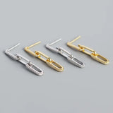 925 Silver Geometric Chain Tassel Earring Lock Drop Ray Cross French Style
