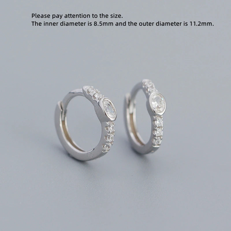 925 Silver Earring Rectangle Water Oval Zircon Ear Buckle