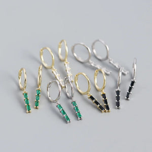 925 Silver Earring Rectangular Zircon Vertical Bar Heart Drop