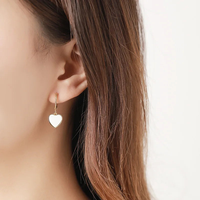 925 Silver Earring Rectangular Zircon Vertical Bar Heart Drop