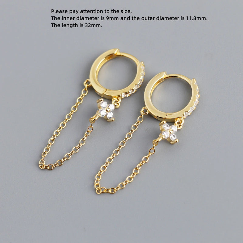 925 Silver Earring Geometry Star Heart Shape Bead Tassel Drop Earring