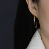 925 Silver Earring Geometry Star Heart Shape Bead Tassel Drop Earring