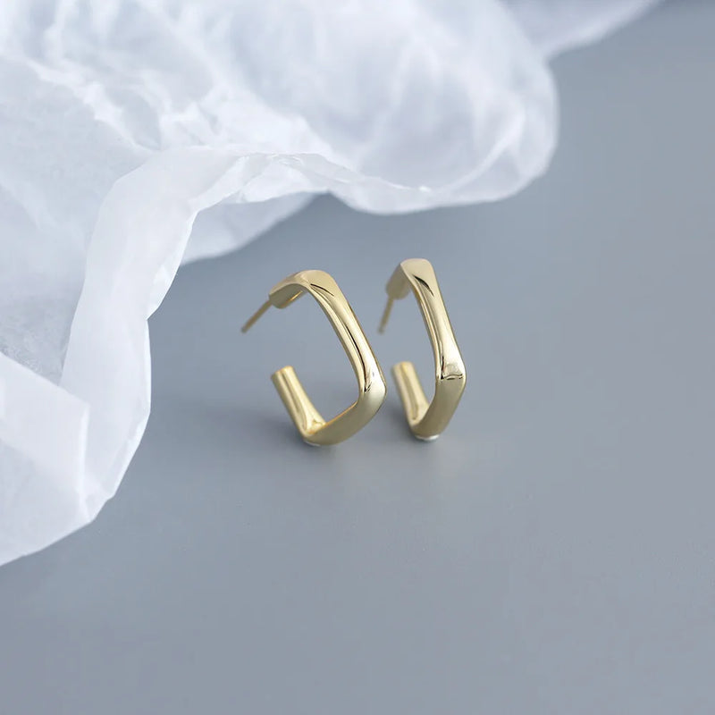 925 Silver C-Shaped Earring with Zircon Accent