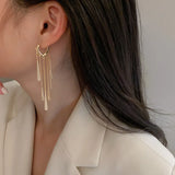 925 Silver Earring Heart Shape Tassel Long Earrings Girls Jewelry