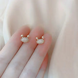925 Silver Earring Zircon Pearl Crab Heart Stud Small Woman Girl Jewelry