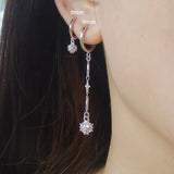 925 Silver Earring Crystal Ball Zircon Pearl Tassel Chain Ear Ring