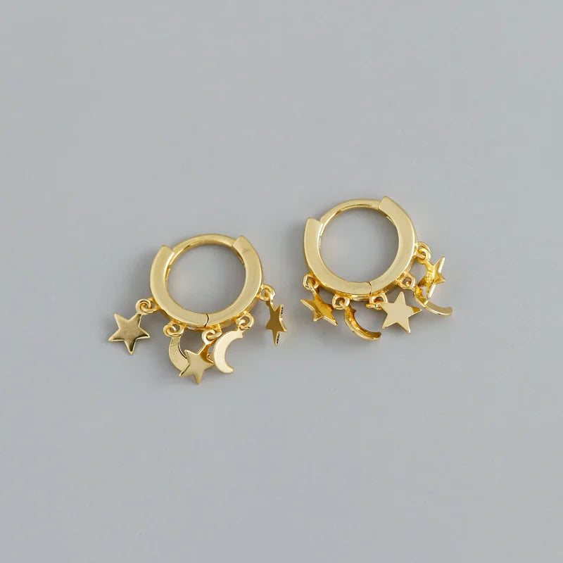 925 Silver Earring Star Moon Pendant Wild Woman Girl Ear Jewelry