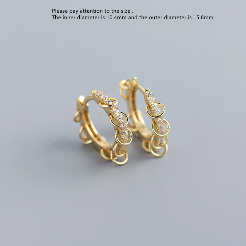925 Sterling Silver Earring Punk Personality Zircon Ring Circle Ear Ring