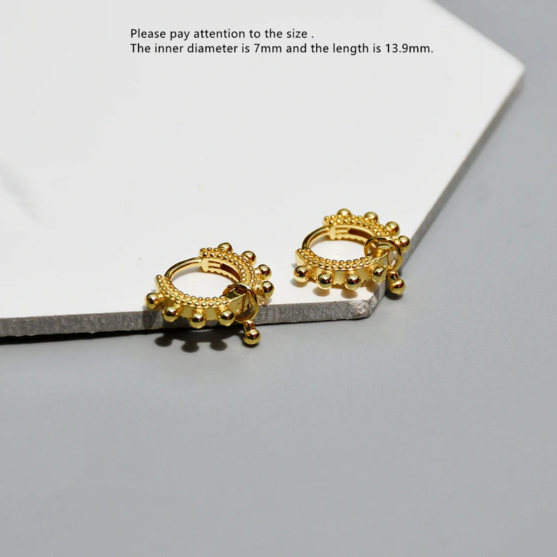 925 Silver Earring Punk Rivet Bead Circle Ear Nail Girl Boy Ear Jewelry
