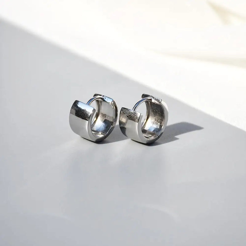 925 Silver Earring Geometric Oval Ring Circle Wide Face Ear Ring