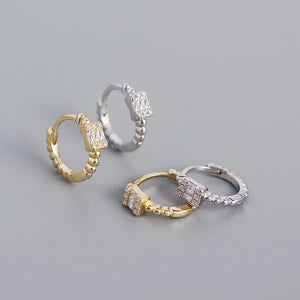 925 Silver Square Zircon Bead Earring Double Circle Ear Jewelry