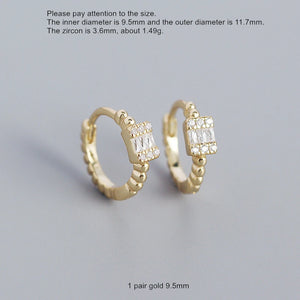 925 Silver Square Zircon Bead Earring Double Circle Ear Jewelry