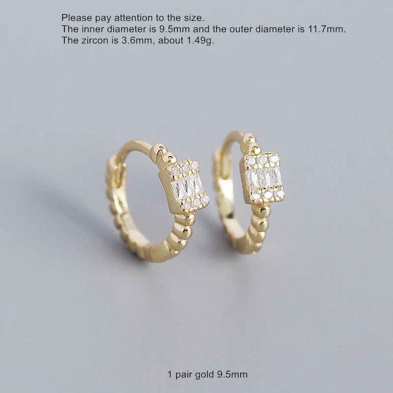 925 Silver Square Zircon Bead Earring Double Circle Ear Jewelry