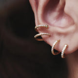 925 Silver Square Zircon Bead Earring Double Circle Ear Jewelry