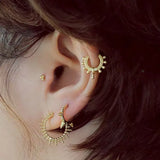 925 Silver Sun Ray Round Bead Ear Ring Zircon Ear Buckle Wild Girl Ear Jewel