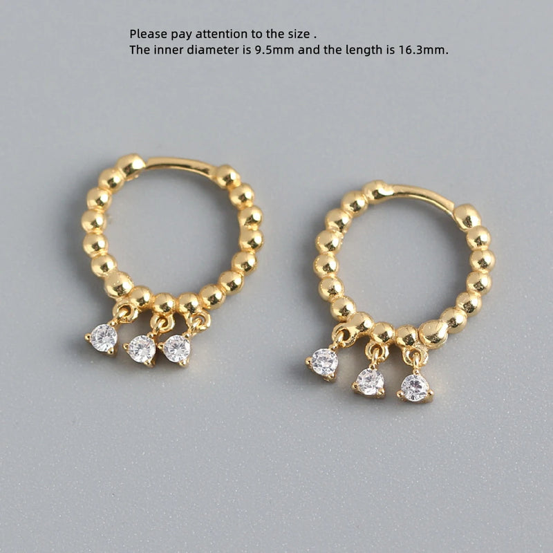 925 Silver Earring Three Zircon Star Ball Pendant Ear Ring Women Girl Jewelry
