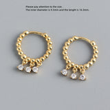 925 Silver Earring Three Zircon Star Ball Pendant Ear Ring Women Girl Jewelry