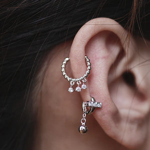 925 Silver Earring Three Zircon Star Ball Pendant Ear Ring Women Girl Jewelry