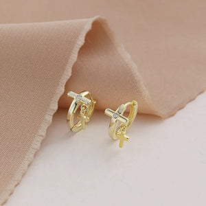 925 Silver Earring Zircon Cross Flower Round Ear Ring Ear Buckle