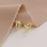 925 Silver Earring Zircon Cross Flower Round Ear Ring Ear Buckle