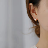 925 Silver Earring Zircon Cross Flower Round Ear Ring Ear Buckle
