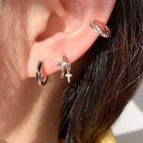 925 Silver Earring Zircon Cross Flower Round Ear Ring Ear Buckle
