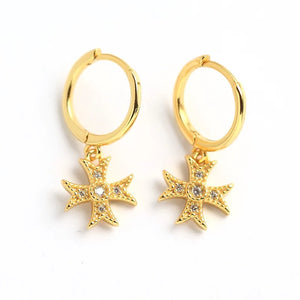925 Silver Zircon Cross Short Drop Earring