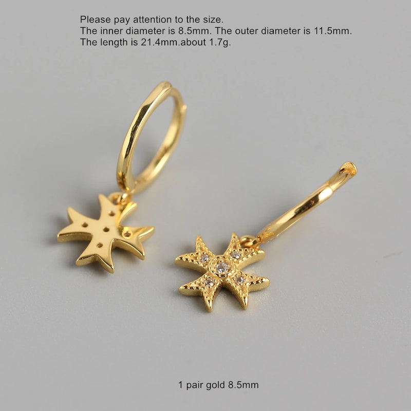 925 Silver Zircon Cross Short Drop Earring