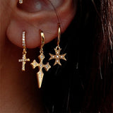 925 Silver Zircon Cross Short Drop Earring