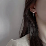 925 Silver Zircon Cross Drop Earring Wild Style Silver Ear Jewelry