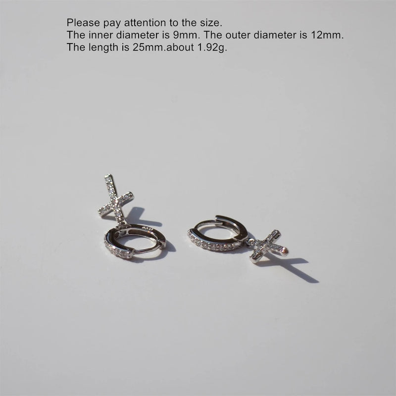 925 Silver Zircon Cross Drop Earring Wild Style Silver Ear Jewelry