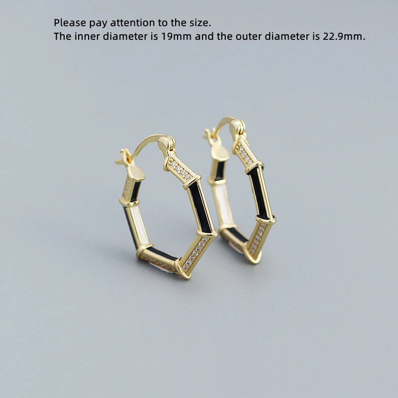 925 Silver Earring Zircon Dripping Oil Hexagon Handbag Styling Ear Ring