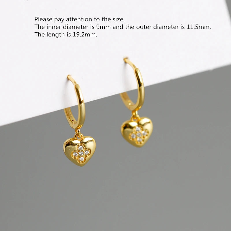 925 Silver Zircon Heart Drop Earring Girl Women Jewelry