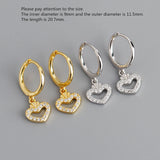 925 Silver Zircon Heart Drop Earring Girl Women Jewelry