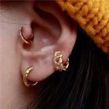 925 Silver Earring Zircon Leaves Geometric Chain Ear Ring Sweet Wild Woman Girl