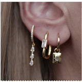 925 Silver Earring Zircon Square Star Pendant Drop Earring