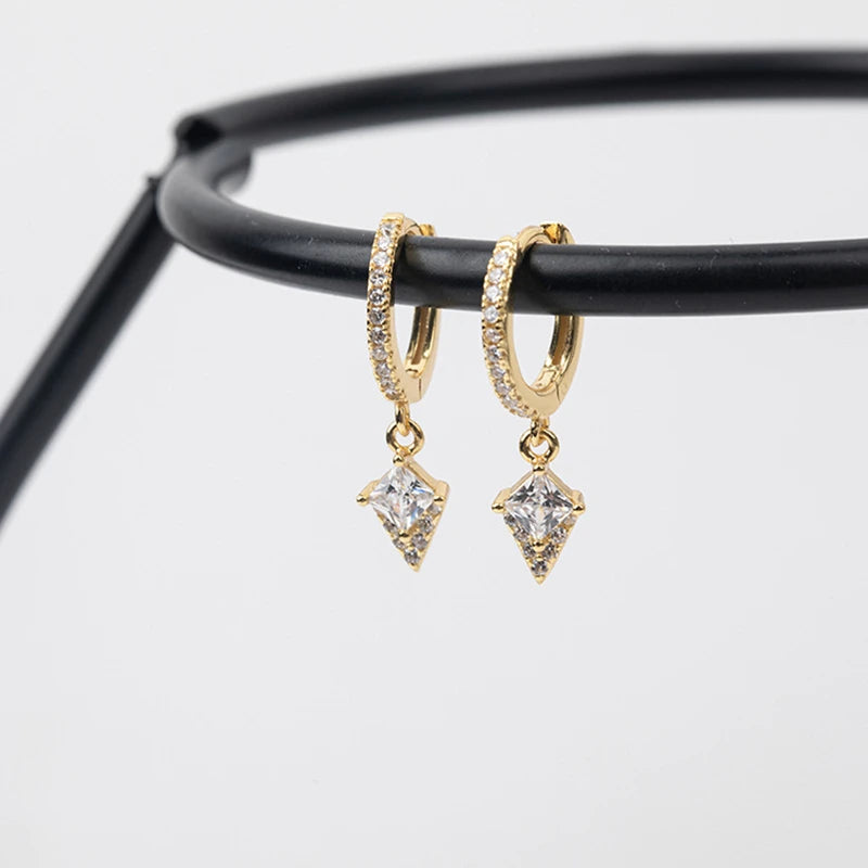 925 Silver Earring Zircon Triangle Square OL Woman Girl Ear Jewelry