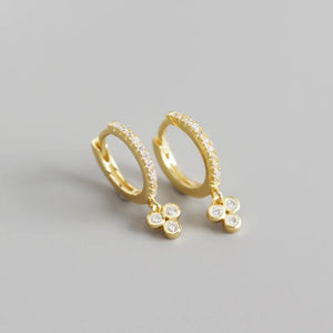 925 Silver Zircon Triangle Star Drop Earring French Girl Ear Jewel