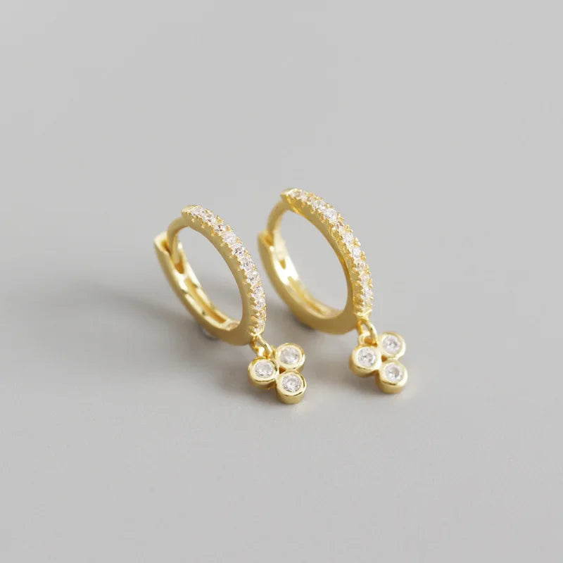 925 Silver Zircon Triangle Star Drop Earring French Girl Ear Jewel