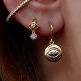 925 Silver Earring Zircon Cross Eye Totem Drop Earring